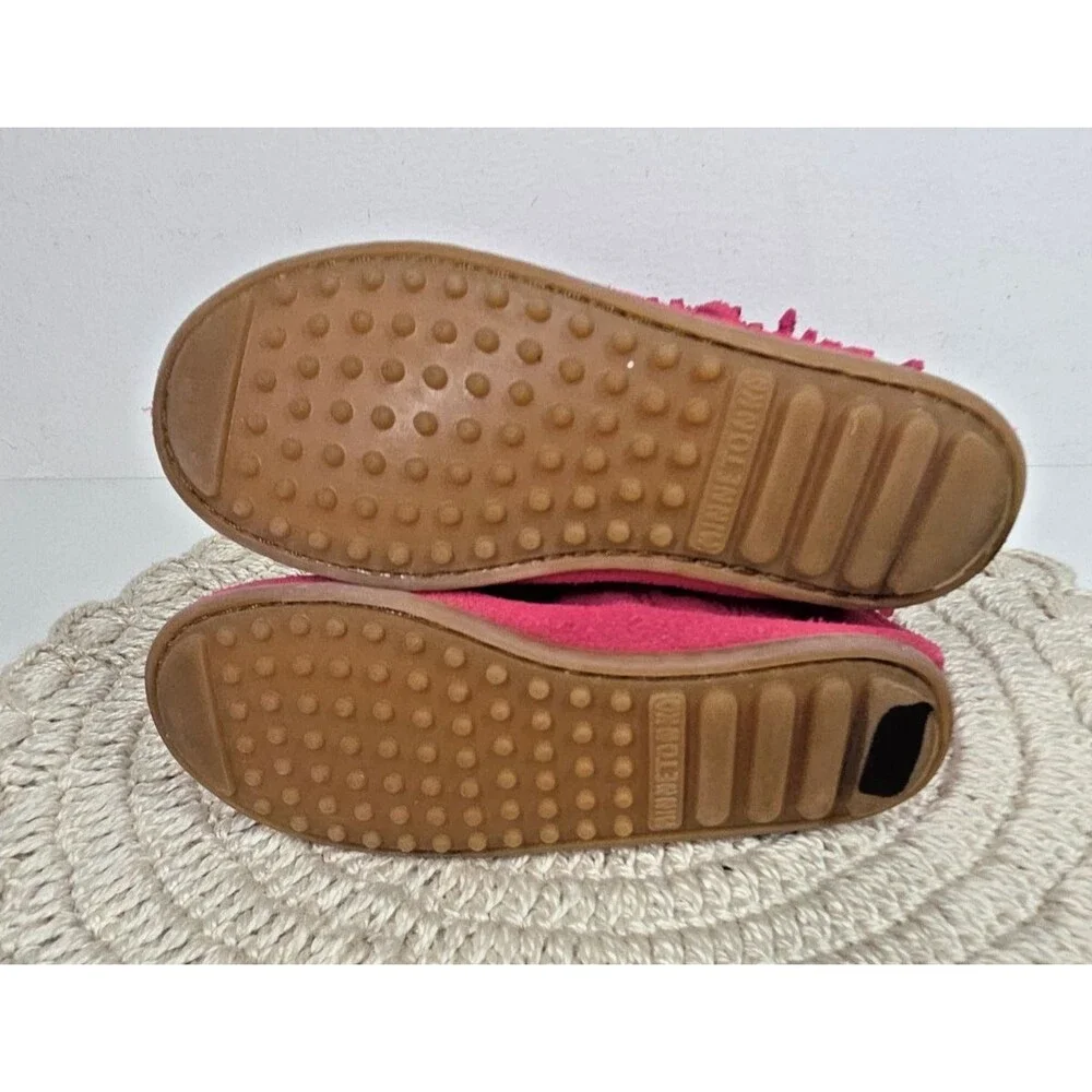 NEW Minnetonka 3 Layer Fringe Boots Girls 12 Pink Leather Suede Moccasin Barbie